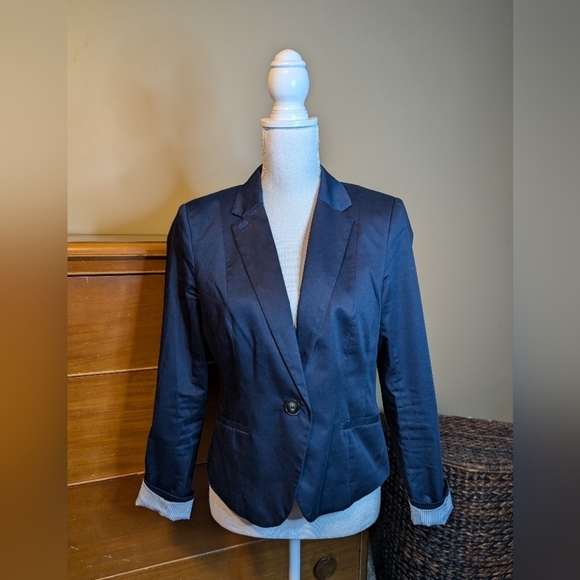 H&M Navy Fitted Blazer SZ 10 - Picture 2 of 13